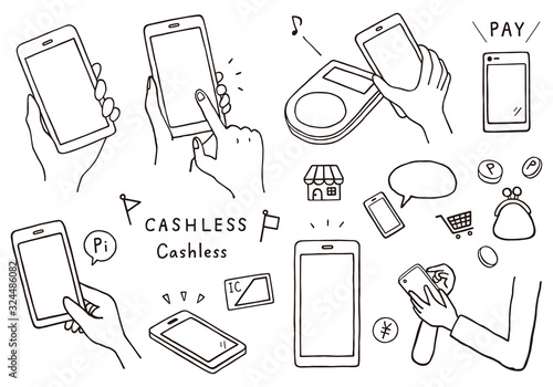 スマホ支払いにまつわる手描き風イラスト