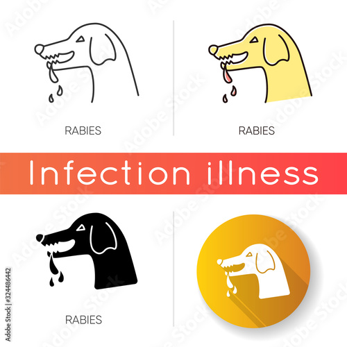 Rabies icon. Linear black and RGB color styles. Dangerous viral disease, central nervous system infection. Rabid dog, angry animal, aggressive pathogen carrier isolated vector illustrations