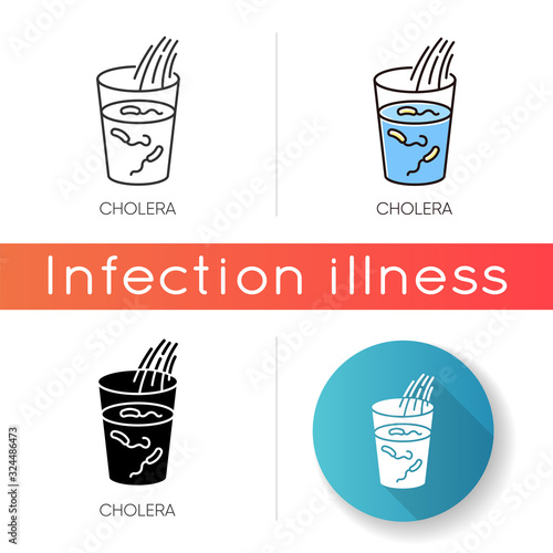 Cholera icon. Linear black and RGB color styles. Endemic bacterial infection, infectious disease. Healthcare and medicine. Glass with dirty, contaminated drinking water isolated vector illustrations
