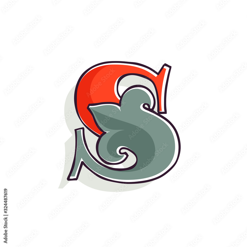 Fototapeta premium S letter logo with french lily and offset printing effect.