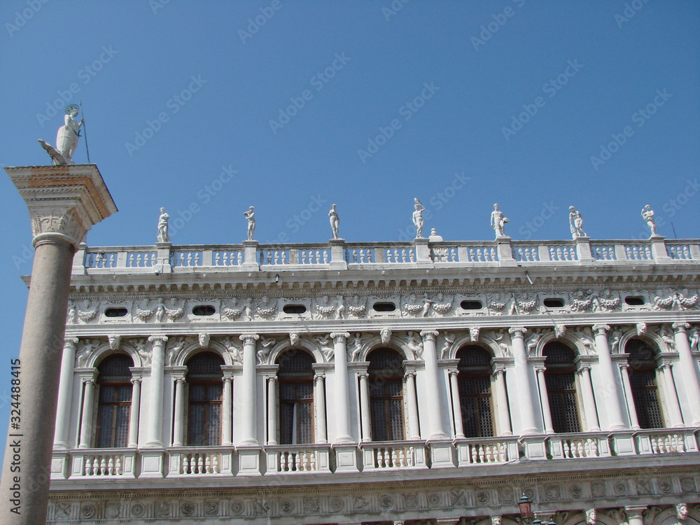Bottom view of the architectural grandeur of the marvelous beauty of the Venetian Palace's sculptural compositions.