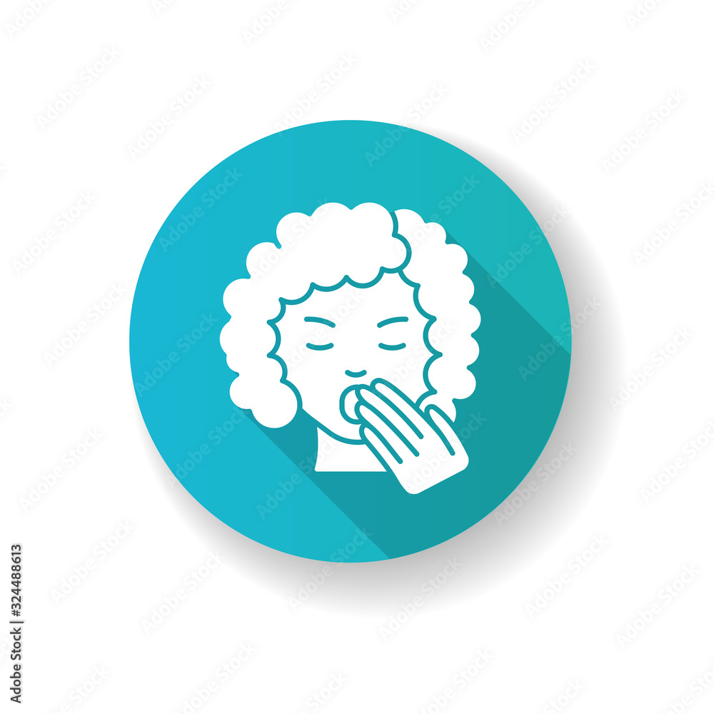 Drowsiness blue flat design long shadow glyph icon. Sleepy woman. Tired lady. Fatigue and burnout. Early symptom of pregnancy. Yawning from exhaustion. Silhouette RGB color illustration Drowsiness blue flat design long shadow glyph icon. Sleepy woman. Tired lady. Fatigue and burnout. Early symptom of pregnancy. Yawning from exhaustion. Silhouette RGB color illustration