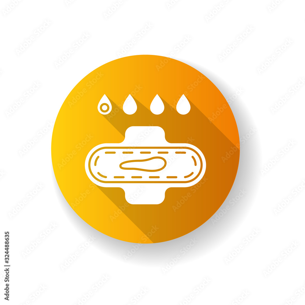 Slight bleeding orange flat design long shadow glyph icon. Early symptom of pregnancy. Menstrual cycle. Blood drops. Period pad for woman. Sanitary and hygiene. Silhouette RGB color illustration Slight bleeding orange flat design long shadow glyph icon. Early symptom of pregnancy. Menstrual cycle. Blood drops. Period pad for woman. Sanitary and hygiene. Silhouette RGB color illustration