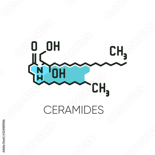 Ceramide RGB color icon. Chemical skeletal structure. Scientific formula. Research for dermatology. Lipid molecule. Fatty acid. Korean beauty cosmetic ingredient. Isolated vector illustration
