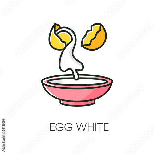 Egg white RGB color icon. Cracked shell with albumen. Protein source. Natural moisturizer. Dermatology treatment with organic components. Cosmetic ingredient. Isolated vector illustration