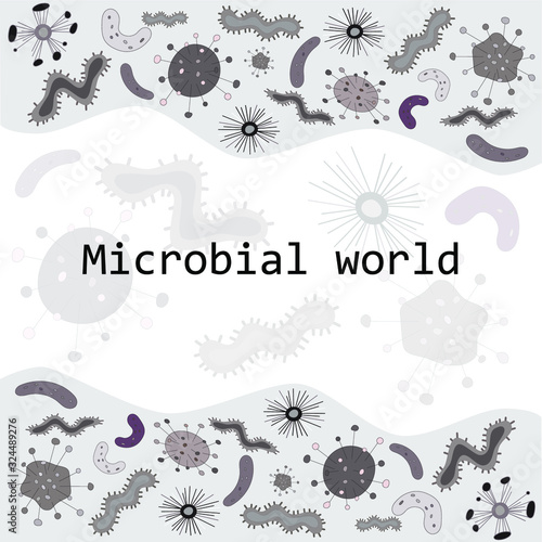 Seamless pattern illustration of bacteria, viruses, microbe and germs. Seamless background on medical science theme. Stock vector isolated illustration. 