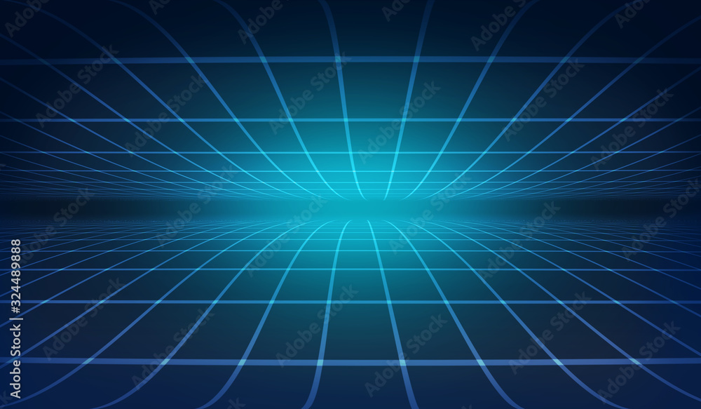 Abstract futuristic web on dark blue background. Technology style. 3D perspective effect