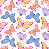 watercolor seamless pattern. butterflies on a white background