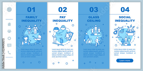 Gender inequality onboarding vector template. Women discrimination, sexist prejudice, glass ceiling. Responsive mobile website with icons. Webpage walkthrough step screens. RGB color concept