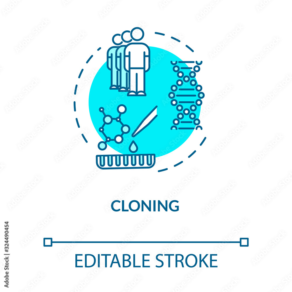 Cloning turquoise concept icon. DNA reproduction. Biotechnology and genetic engineering. Reproductive technology idea thin line illustration. Vector isolated outline RGB color drawing. Editable stroke