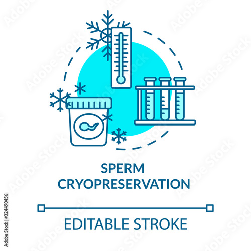 Sperm cryopreservation turquoise concept icon. Male cells donation. Biotech. Reproductive technology idea thin line illustration. Vector isolated outline RGB color drawing. Editable stroke