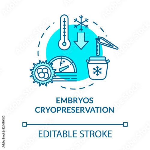 Embryos cryopreservation turquoise concept icon. Female cell donation. Infertility treatment. Reproductive tech idea thin line illustration. Vector isolated outline RGB color drawing. Editable stroke