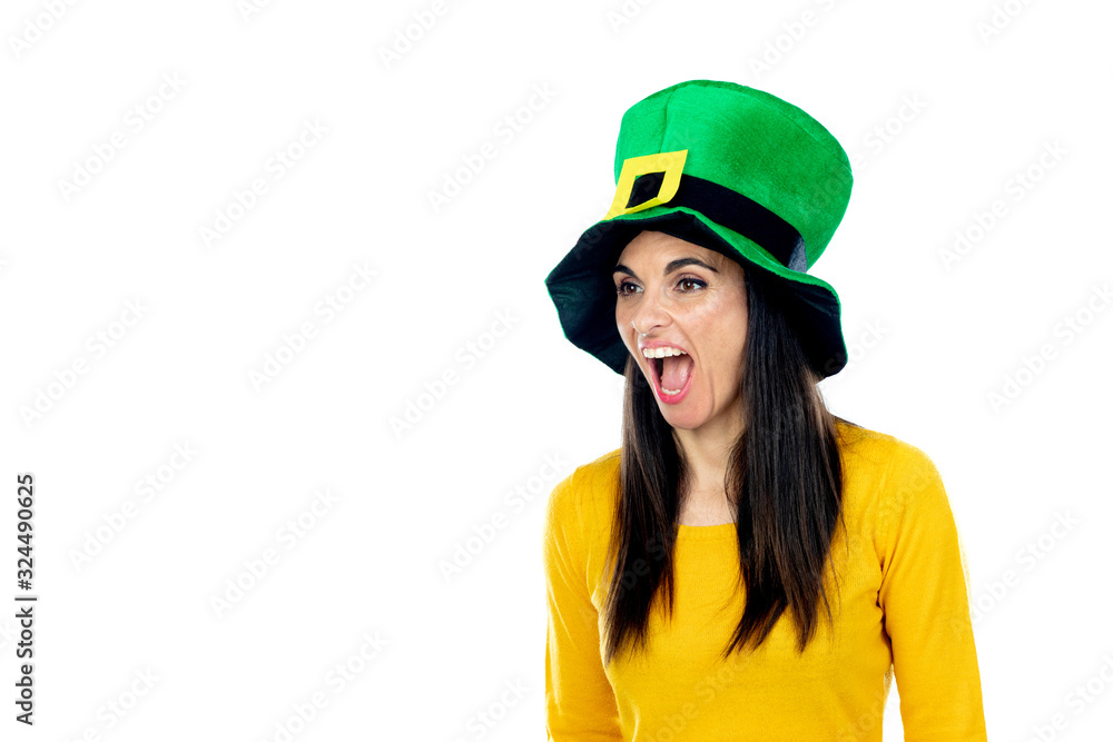 Brunette woman with Saint Patrick Day Hat Brunette woman with Saint Patrick Day Hat