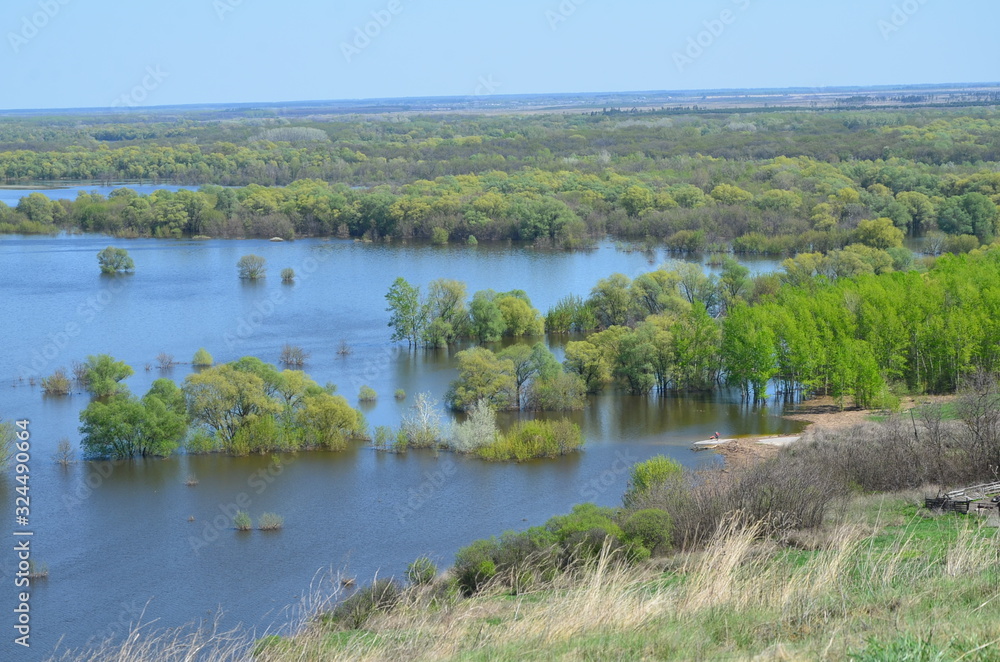 landscape flood of the river in the spring water overflowing landscape flood of the river in the spring water overflowing
