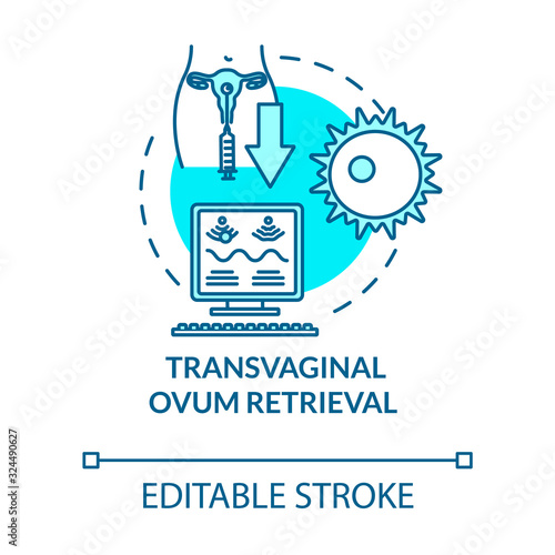 Transvaginal ovum retrieval turquoise concept icon. Female fertilization. Reproductive technology idea thin line illustration. Vector isolated outline RGB color drawing. Editable stroke