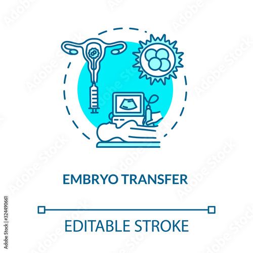 Embryo transfer turquoise concept icon. Alternative pregnancy. Infertility treatment. Reproductive technology idea thin line illustration. Vector isolated outline RGB color drawing. Editable stroke