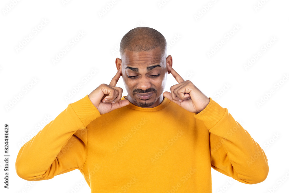 Afroamerican guy wearing a yellow jersey Afroamerican guy wearing a yellow jersey