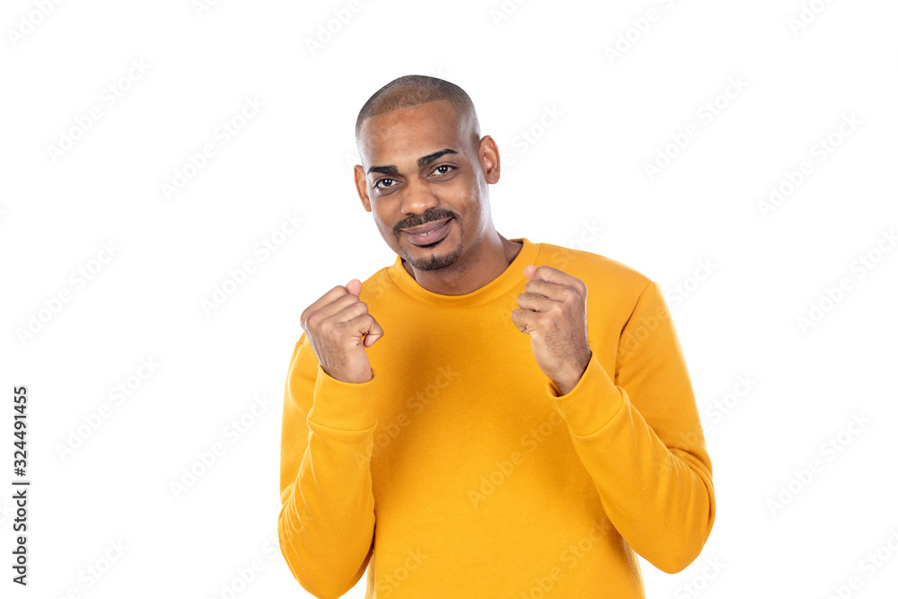 Afroamerican guy wearing a yellow jersey Afroamerican guy wearing a yellow jersey