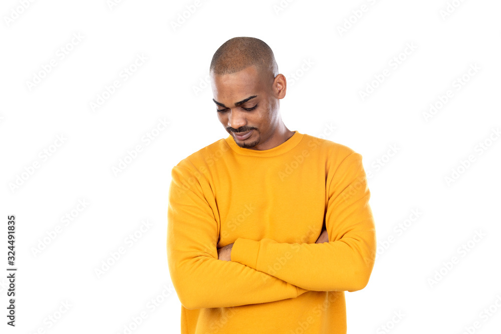 Afroamerican guy wearing a yellow jersey Afroamerican guy wearing a yellow jersey
