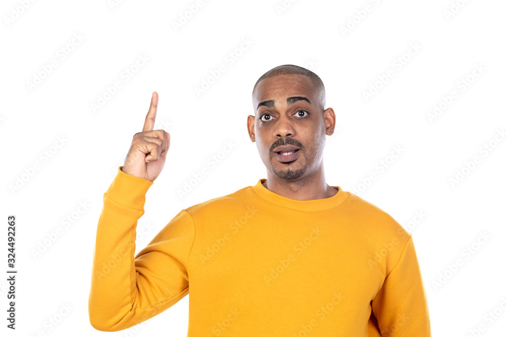 Afroamerican guy wearing a yellow jersey Afroamerican guy wearing a yellow jersey