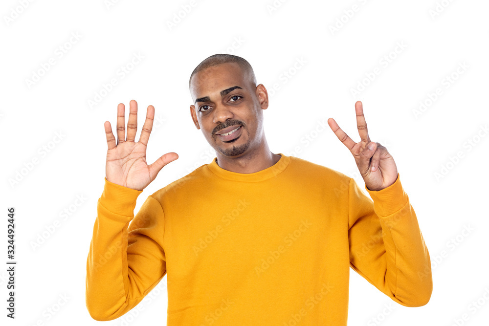 Afroamerican guy wearing a yellow jersey Afroamerican guy wearing a yellow jersey