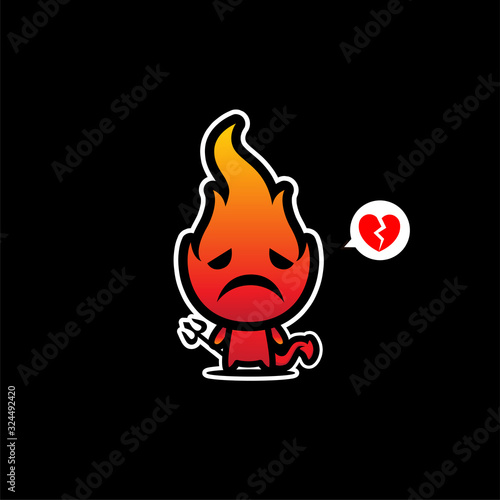 Vector design of the fire demon sad mascot