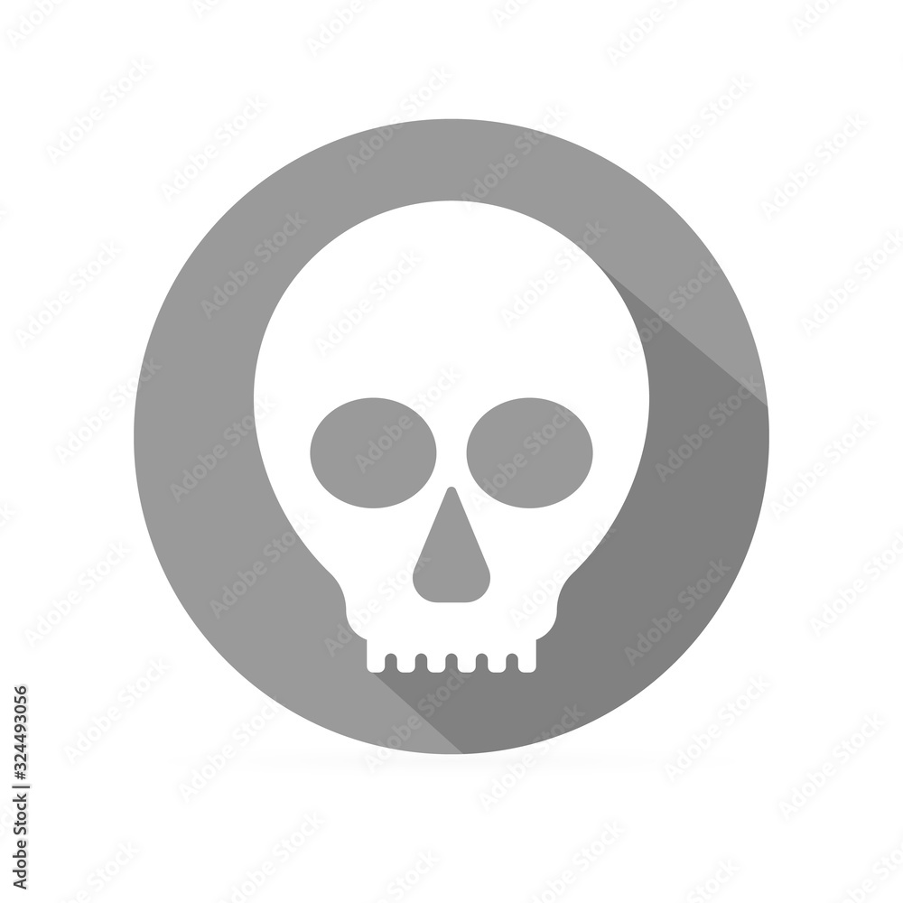 Skull with shadow icon. Button isolated on white. Halloween symbol. Vector stock illustration