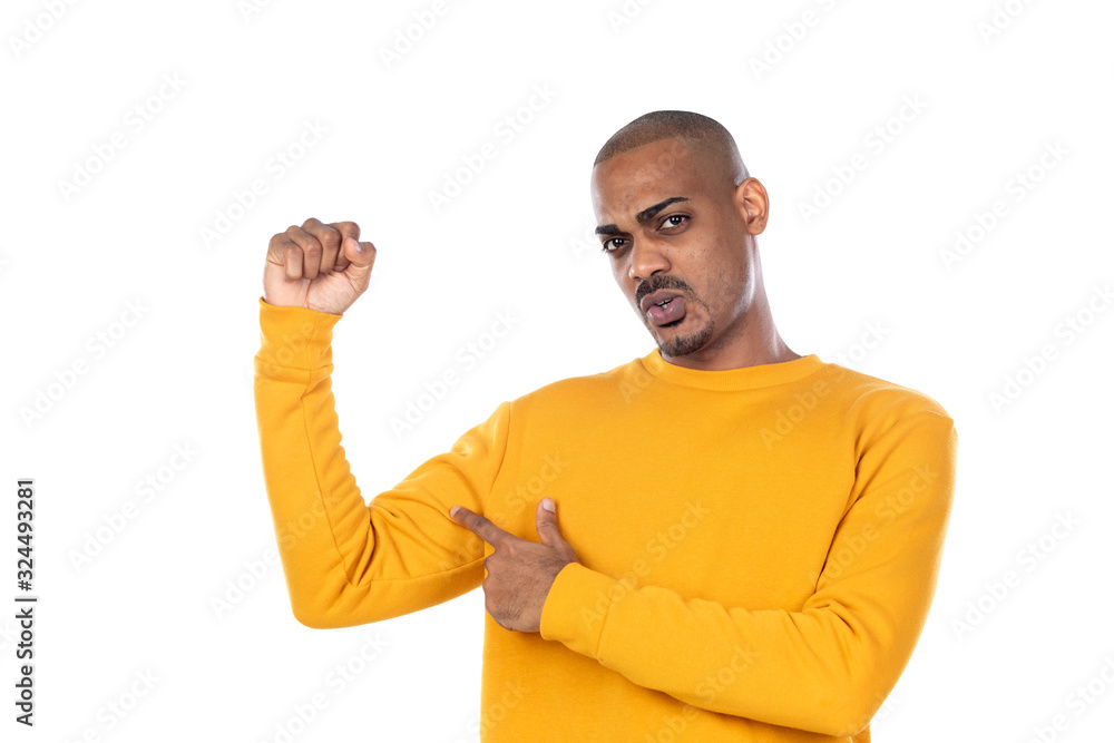 Afroamerican guy wearing a yellow jersey Afroamerican guy wearing a yellow jersey