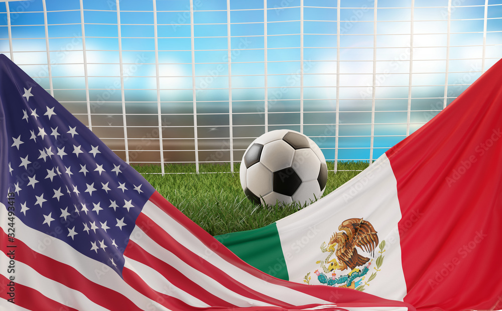 Naklejka premium flag of USA Mexico design soccer ball 3d-illustration