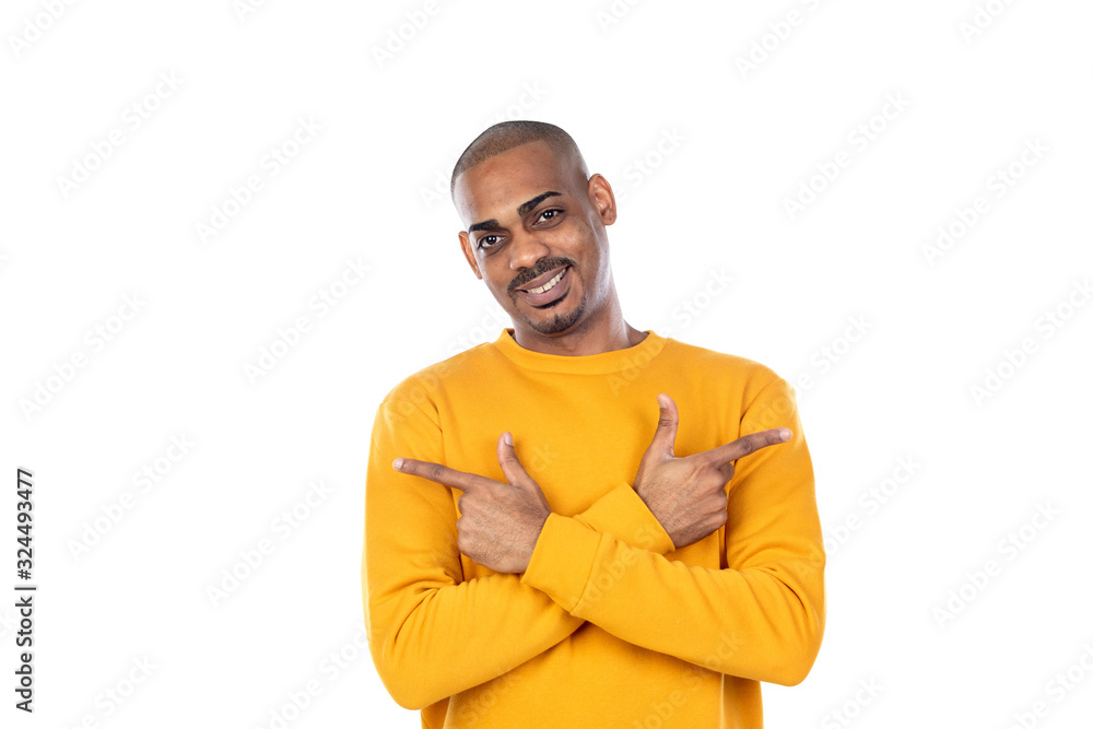 Afroamerican guy wearing a yellow jersey Afroamerican guy wearing a yellow jersey
