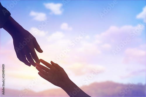 Photography Silhouette people helping of two hands reaching out each other at sunset