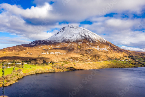 Aerial view of Mount Errigal  the highest mountain in Donegal - Ireland
