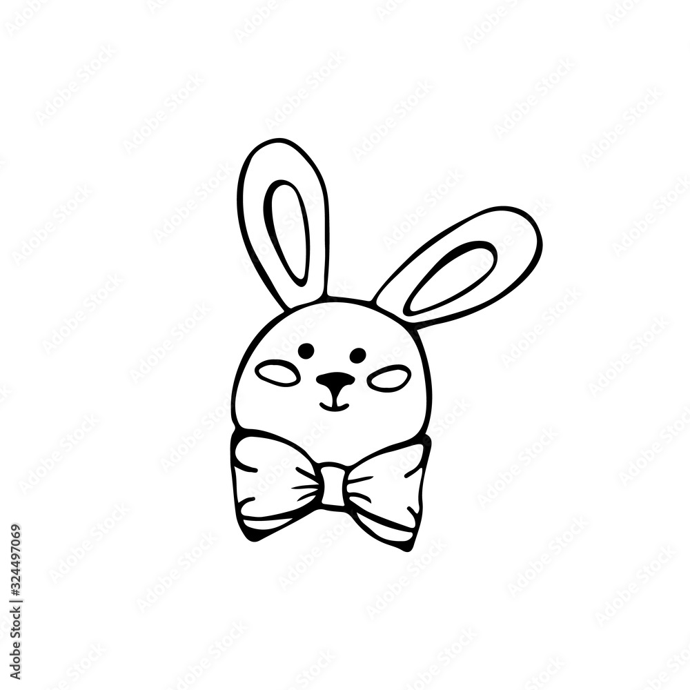 Fototapeta premium Black-white Easter doodle cut bunny. Hand-drawn linear illustration for the design of holidays, cards, logos, children's rooms.