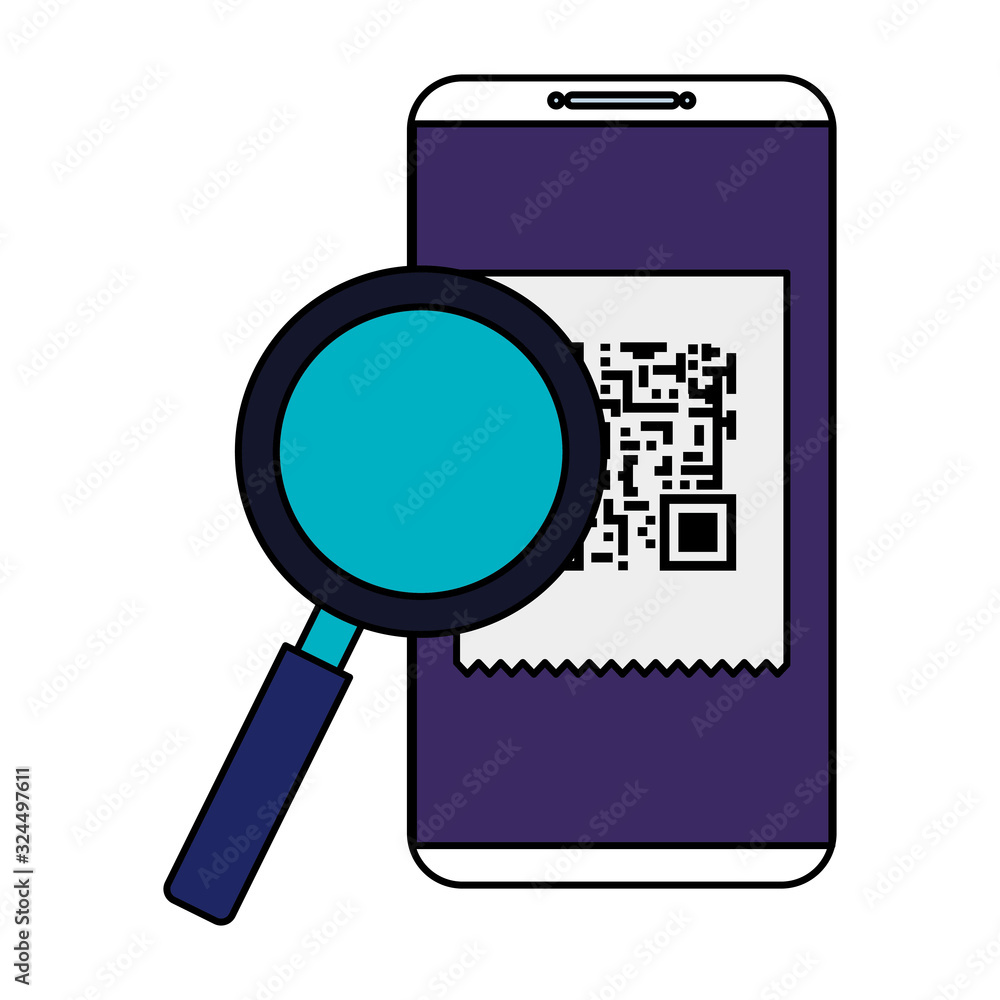 smartphone device with scan code qr and magnifying glass vector illustration design smartphone device with scan code qr and magnifying glass vector illustration design