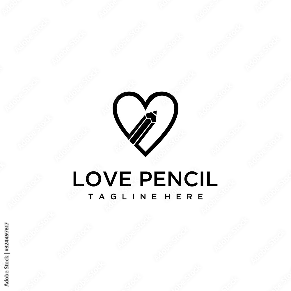 Creative modern Education logo design illustration using pencil and heart icon template