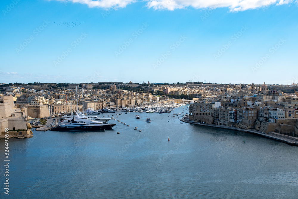 The harbour at Valetta with luxury yachts
