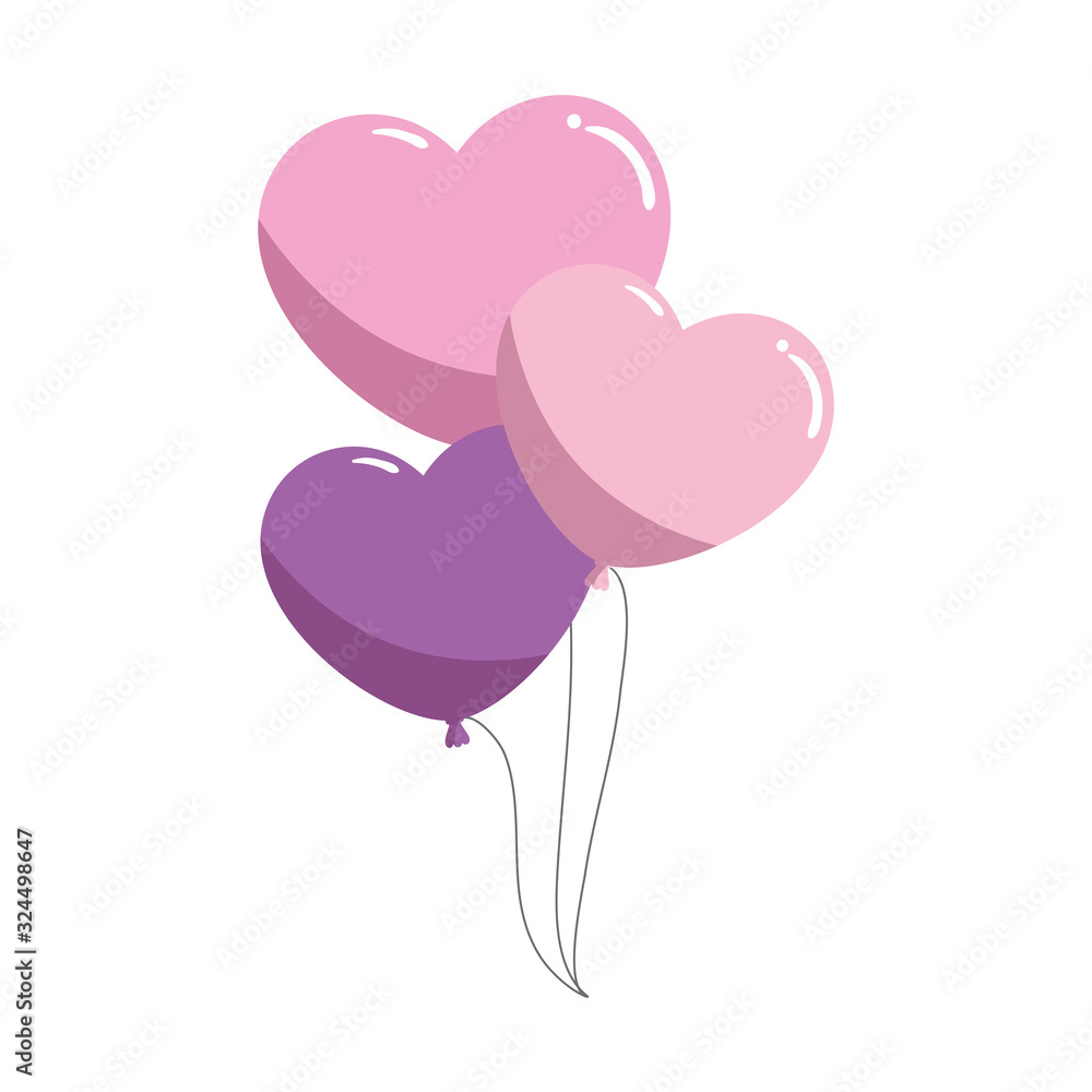 balloons helium in shape heart isolated icon vector illustration design