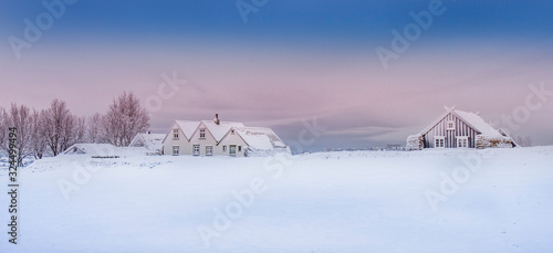 Beautiful winter landscape with houses   © Anna