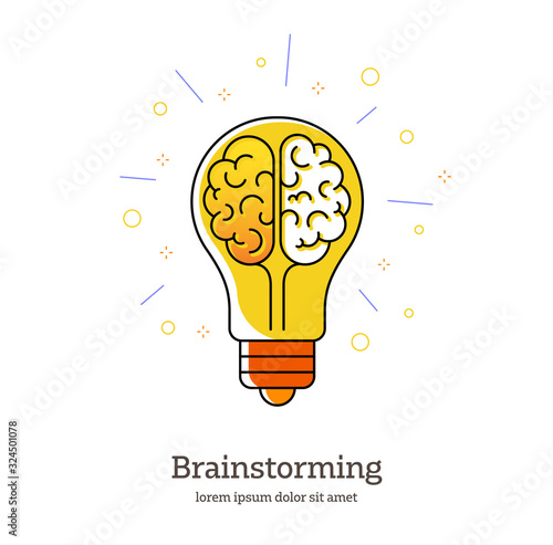 Creative Idea - vector line design style symbol. Light bulb representing ideas - Symbol of creativity, creative idea, thinking isolated on white background.