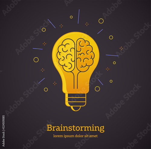 Creative Idea - Vector design style symbol of creativity, creative idea, thinking. Lightbulb representing ideas isolated on dark background.