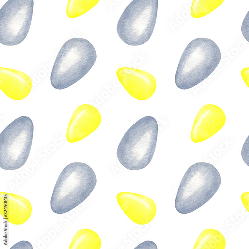 Easter, grey egg and yellow egg, watercolor seamless pattern