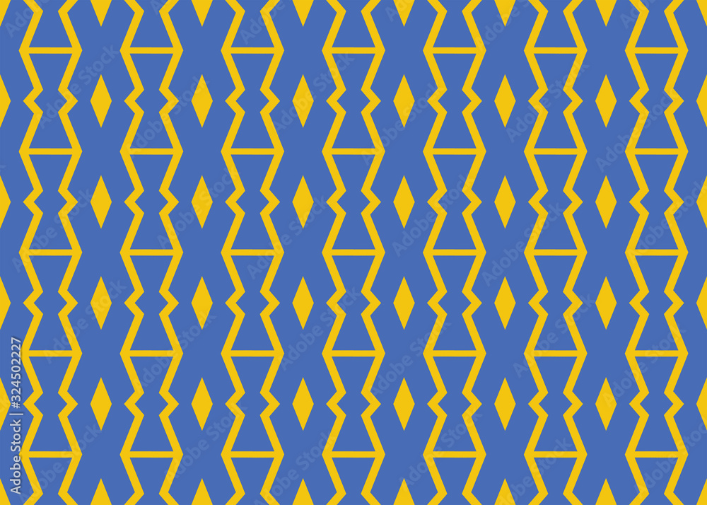 Fototapeta premium Seamless geometric pattern design illustration. Background texture. In blue, yellow colors.