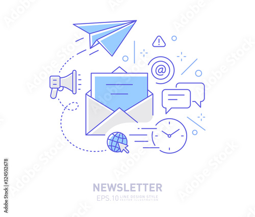 Newsletter - Email marketing concept line design style icon.
