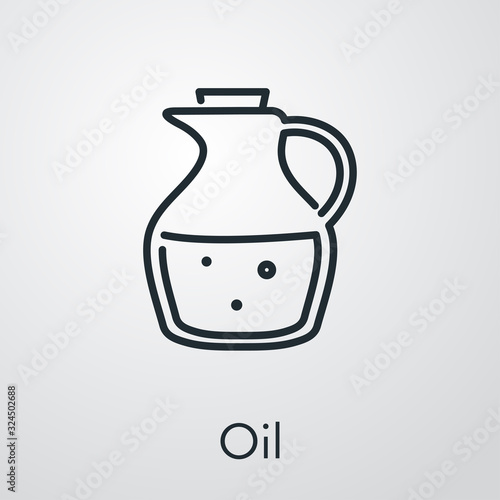 Icono plano lineal jarra de aceite de oliva en fondo gris