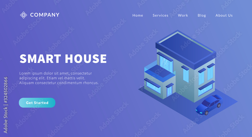 smart house concept with big house modern and car with isometric style for website template or landing homepage