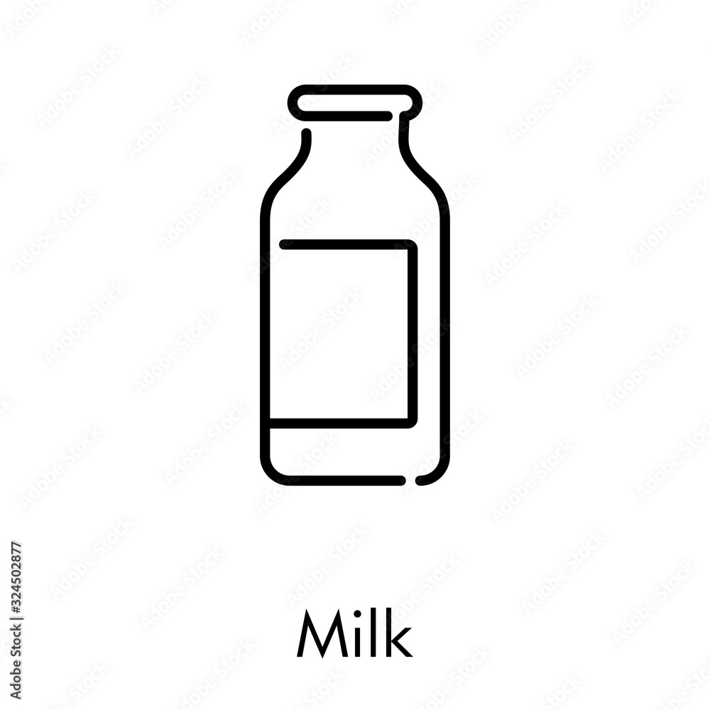 Icono plano lineal botella de leche en color negro Icono plano lineal botella de leche en color negro