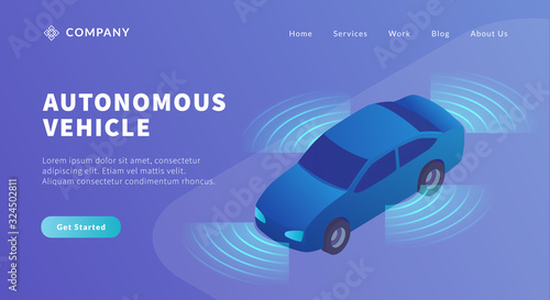 autonomous car or vehicle concept with radar and isometric style for website template or landing homepage