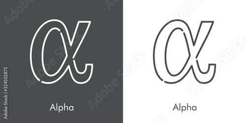 Logotipo lineal letra alpha en fondo gris y fondo blanco