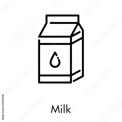 Icono plano lineal caja de cartón de leche en color negro.