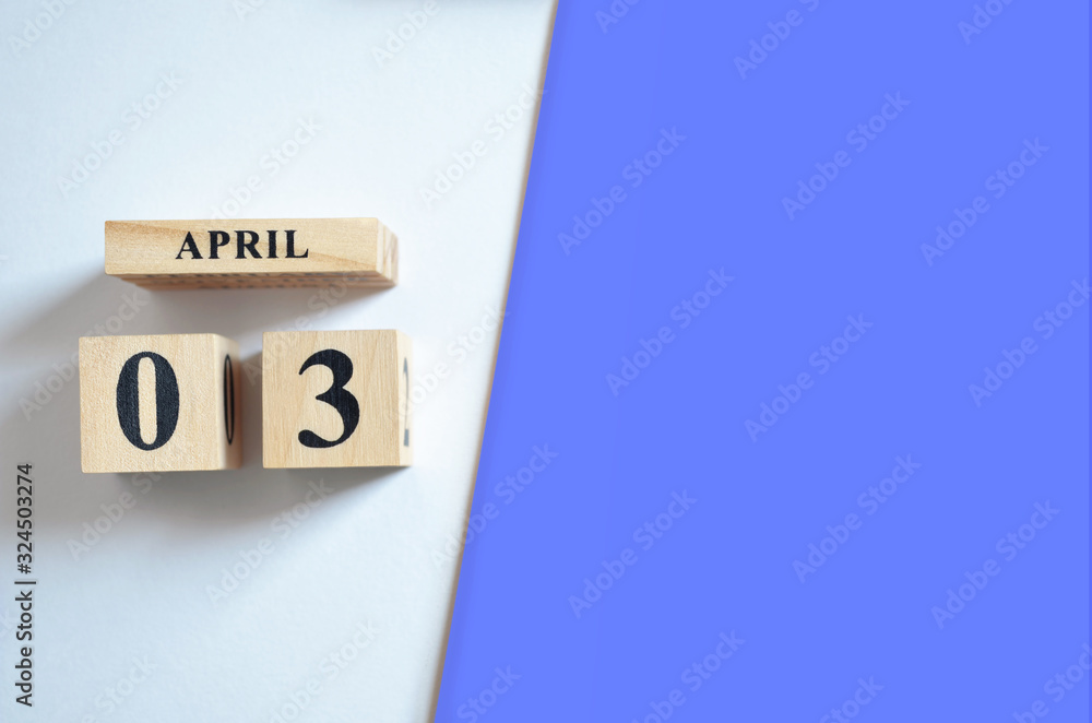 April 3, Empty white - Blue background. April 3, Empty white - Blue background.